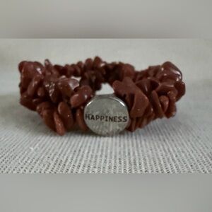 Happiness Chip Stone Stretch Bracelet - Rust Brown